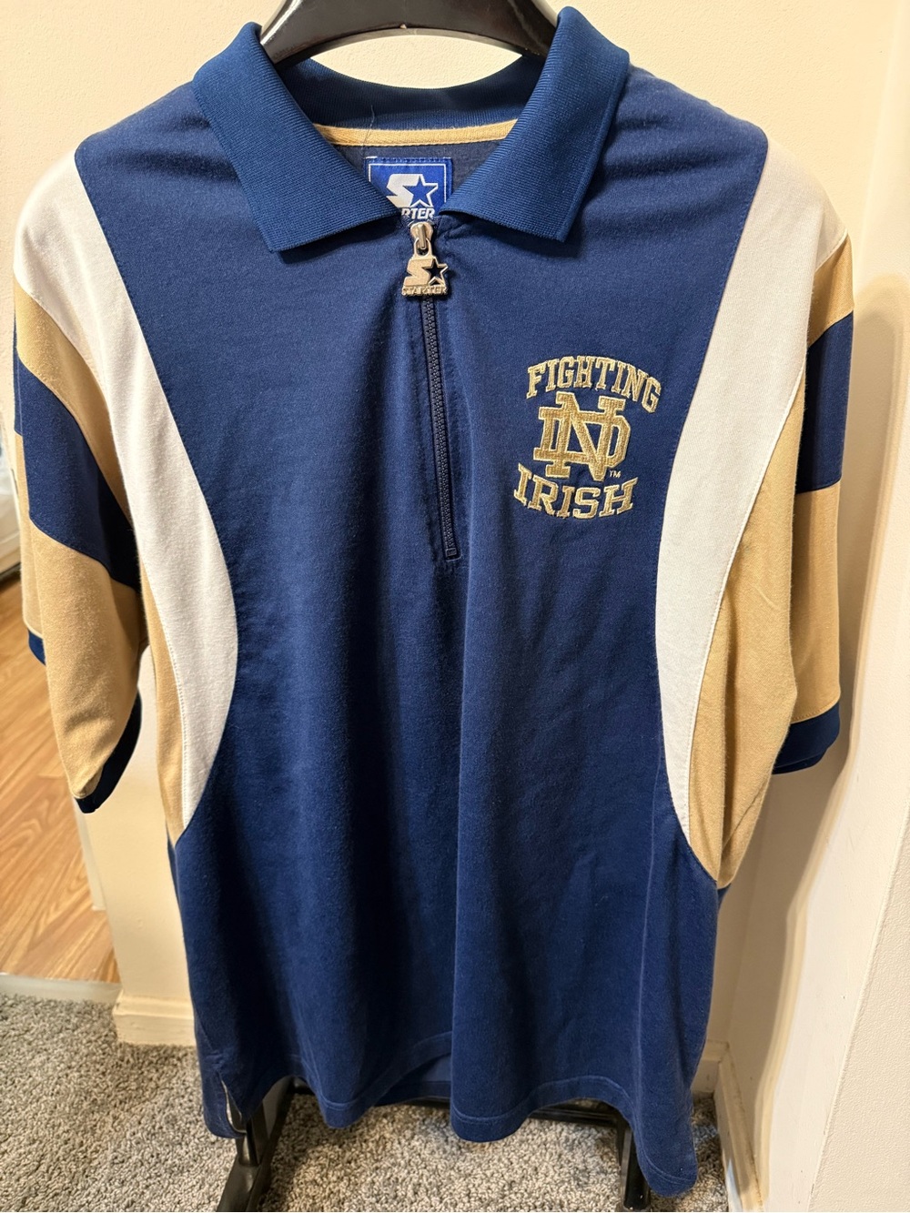 Men's Vintage Starter Notre Dame Fighting Irish Polo Shirt Size XL Navy Blue